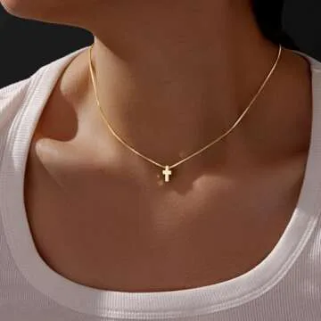 Poxtex Gold Cross Necklace for Women Dainty 14K Small Cross Pendant Simple Christian Faith Necklaces...