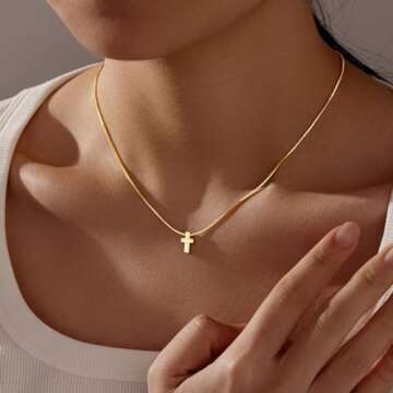 Poxtex Gold Cross Necklace for Women Dainty 14K Small Cross Pendant Simple Christian Faith Necklaces Tiny Chunky Cross Necklace for Women Jewelry Gift Non Tarnish Waterproof Cross Choker Necklaces