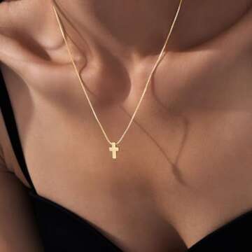 Poxtex Gold Cross Necklace for Women Dainty 14K Small Cross Pendant Simple Christian Faith Necklaces Tiny Chunky Cross Necklace for Women Jewelry Gift Non Tarnish Waterproof Cross Choker Necklaces