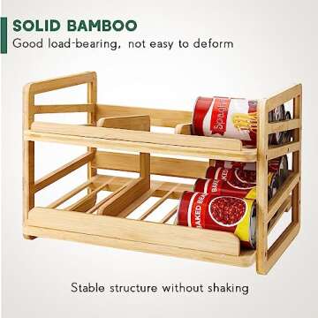 Yumkfoi Rolling Bamboo Can Organizer Rack, Stackable Double-Layer Can Organizers and Storage For Pan...