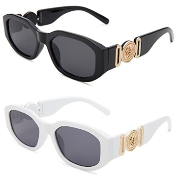 Hycredi Rectangle Sunglasses for Women Men Retro Driving Glasses 90’s Vintage Fashion Irregular Fr...