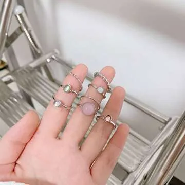 ItsStarred 8pcs Silver Crystal Knuckle Ring Set for Women Boho Vintage Stackable Midi Finger Rings Set (B2: Colorful Crystal)