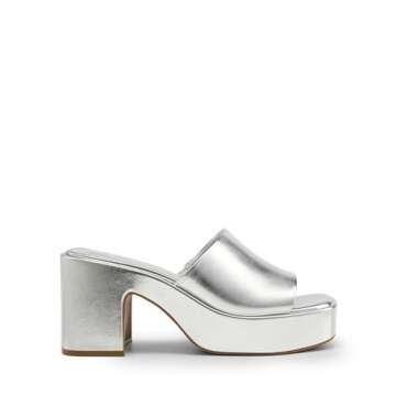 DREAM PAIRS High Chunky Platform Heels for Women Fashion Comfort Slip on Square Open Toe Block Heel Sandals,Size 7,SILVER-PU,SDHS2410W