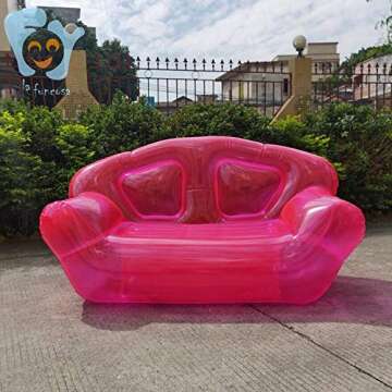 La funcosa Inflatable Clear Pink Double Person Sofa Blow UP Chairs Portable Camping Yard Couchs Infl...