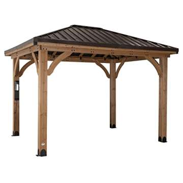 Backyard Discovery Barrington 12' x 10' Cedar Wood Outdoor Gazebo Pavilion with Hardtop Galvanized S...