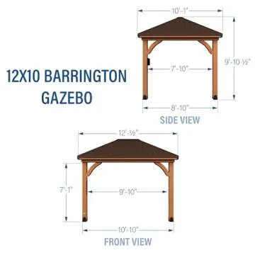 Backyard Discovery Barrington 12' x 10' Cedar Wood Outdoor Gazebo Pavilion with Hardtop Galvanized Steel Hip Roof, Snow Support, Wind Resistance, PowerPort, Shade for Garden, Patio, Deck, Entertaining