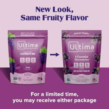 Ultima Replenisher Daily Electrolyte Powder Drink Mix – Grape, 20 Stickpacks – Hydration Packets...