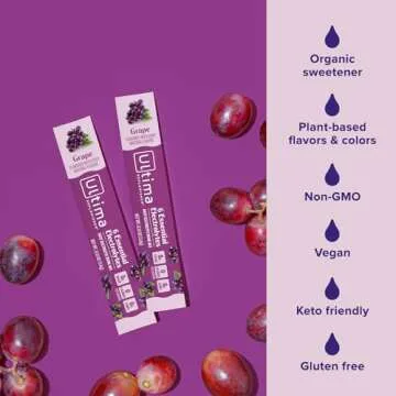Ultima Replenisher Daily Electrolyte Powder Drink Mix – Grape, 20 Stickpacks – Hydration Packets with 6 Key Electrolytes and Trace Minerals – Keto Friendly, Vegan, Non-GMO and Sugar-Free