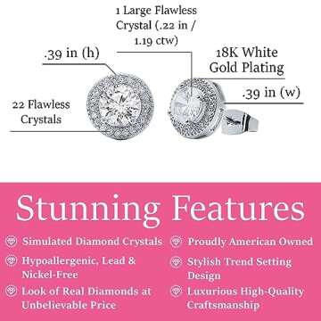Cate & Chloe Ariel 18k White Gold Plated Halo Stud Earrings For Women, Sterling Silver Stud Earrings with Round Cut Crystals, Cubic Zirconia Earrings, Fashion Earrings