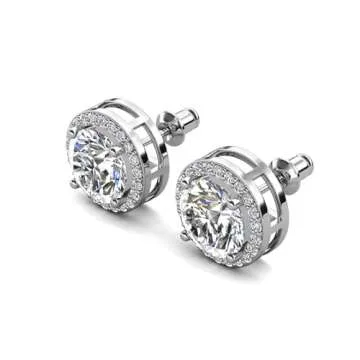 Cate & Chloe Ariel 18k White Gold Plated Halo Stud Earrings For Women, Sterling Silver Stud Earrings with Round Cut Crystals, Cubic Zirconia Earrings, Fashion Earrings