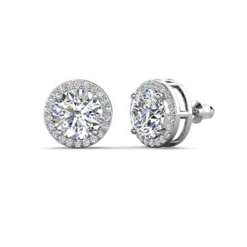 Cate & Chloe Ariel 18k White Gold Plated Halo Stud Earrings For Women, Sterling Silver Stud Earrings with Round Cut Crystals, Cubic Zirconia Earrings, Fashion Earrings