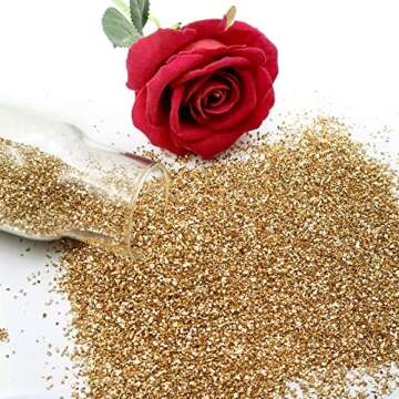 LYFJXX 1 lb Crushed Glass Glitter for Crafts, DIY Nail Art, Vase fillers for Centerpieces Table Scatter, Irregular Chips, Wedding Decoration, Home Decor (Gold)