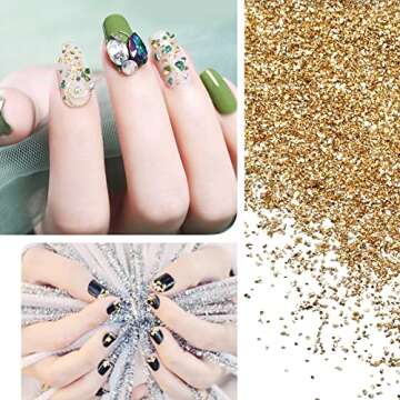 LYFJXX 1 lb Crushed Glass Glitter for Crafts, DIY Nail Art, Vase fillers for Centerpieces Table Scatter, Irregular Chips, Wedding Decoration, Home Decor (Gold)