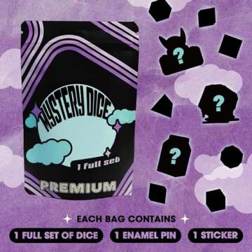 1985 Games Premium Mystery Dice, Set of 7 Polyhedral Dice, Wide Range of Patterns, Gaming Dice, Suitable for Role Playing, Table Games (Premium Mystery Pack of 1)