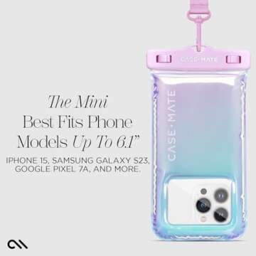 Case-Mate Soap Bubble IP68 Waterproof Phone Pouch - Travel Beach Cruise Ship Essentials - Floating Waterproof Phone Case with Crossbody Lanyard for iPhone 16 Pro Max/15 Pro/14/13/12/S25 - Iridescent