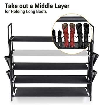 Yescom 5-Tier Shoe Rack Storage Organizer 25 Pairs Shoes for Closet Standing Shoe Rack Stackable Organizer for Entryway Hallway, Dorm, Easy to Assemble, Black