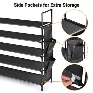 Yescom 5-Tier Shoe Rack Storage Organizer 25 Pairs Shoes for Closet Standing Shoe Rack Stackable Organizer for Entryway Hallway, Dorm, Easy to Assemble, Black