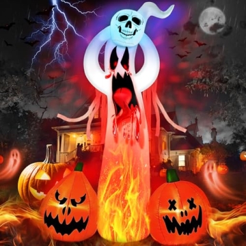 Spooky 9 FT Halloween Inflatable Ghost with Pumpkins & LEDs - Add Fun to Your Yard