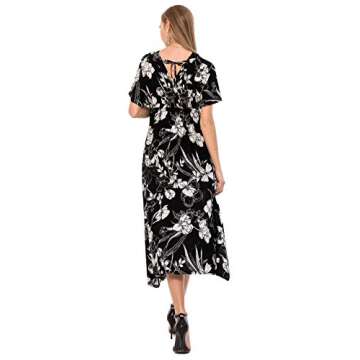 Wantdo Women's V Neck Dress Short Sleeve Floral Dresses Casual Black White S