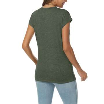 AUTOMET V Neck T Shirts for Women Cap Sleeve Summer Cute Tops Trendy Beach Vacation Clothes Spring Fashion ArmyGreen XS