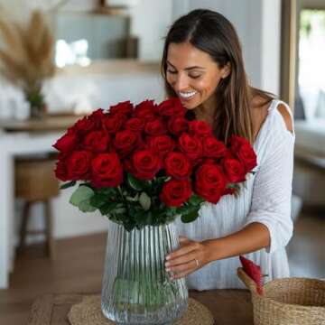 GlobalRose Real Fresh Cut Red Roses - 50 Fresh Cut Flowers Delivery Gift - Fresh Flowers Fresh Bouquet for Wedding, Birthday, Anniversary or Home Decor