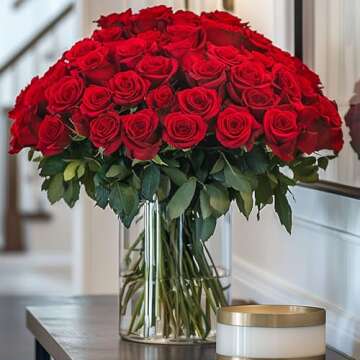 GlobalRose Real Fresh Cut Red Roses - 50 Fresh Cut Flowers Delivery Gift - Fresh Flowers Fresh Bouquet for Wedding, Birthday, Anniversary or Home Decor