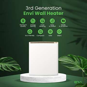 Envi Plug-in Electric Panel Wall Heaters for Indoor Use, Energy Efficient 24/7 Heating w/Safety Sensor Protection, Patented Quiet Fan-less Design, Easy 2-Min Install, Space Heater, Made in USA