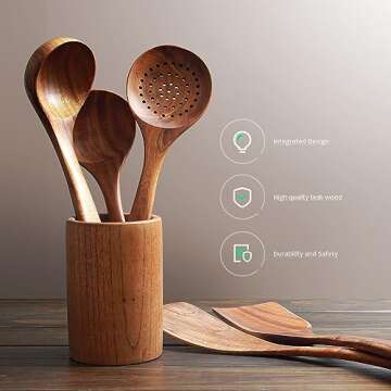 AOOSY Wooden Cooking Spoons Set - Acacia Wood, Ergonomic Grip