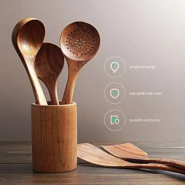 AOOSY Wooden Cooking Spoons Set - Acacia Wood, Ergonomic Grip