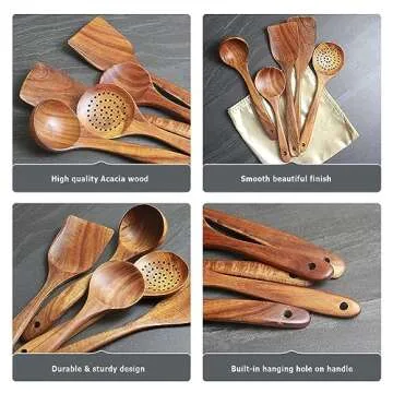 AOOSY Wooden Cooking Spoons Set - Acacia Wood, Ergonomic Grip