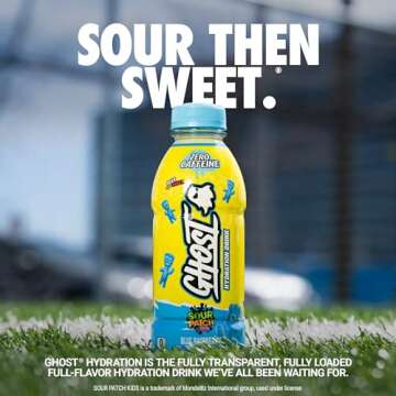 GHOST Hydration Drink, Sour Patch Kids Blue Raspberry - RTD Sports Drinks with Electrolytes for Hydr...
