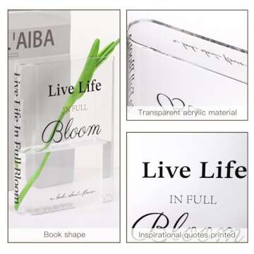 Fixwal Acrylic Book Vase for Home Decor, 6x8 Inches Aesthetic Room Decor, Clear Book Shape Artistic Irregular Transparent Vase, Bedroom or Office Decorations