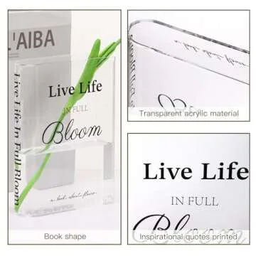 Fixwal Acrylic Book Vase for Home Decor, 6x8 Inches Aesthetic Room Decor, Clear Book Shape Artistic Irregular Transparent Vase, Bedroom or Office Decorations