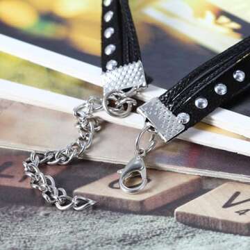 Flongo Womens Gothic Vintage Flannelette Rope Cross Rivet Choker Punk Collar Neckband