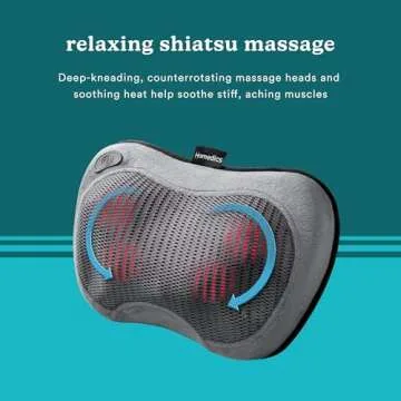 Homedics Cordless Shiatsu All-Body Massage Pillow with Soothing Heat, Reverse Function, Rechargeable Battery, and Integrated Controls –Lightweight