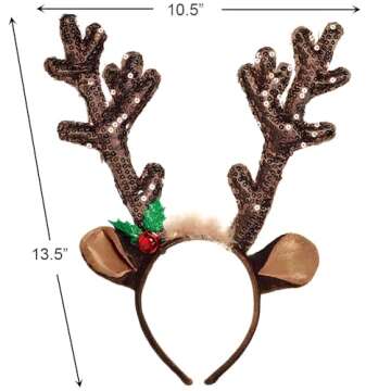 Amscan Sequined Brown Reindeer Antlers Headband - 15' x 14" (Pack of 1) - Quality Accessory Perfect ...