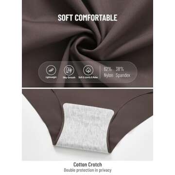 GNEPH Women's Seamless High Waisted Stylish Full Coverage No-Show Bikini Panties 6PACK Comfortable Underwear for Daily Wear (G855L-Coffee)