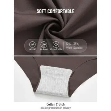 GNEPH Women's Seamless High Waisted Stylish Full Coverage No-Show Bikini Panties 6PACK Comfortable Underwear for Daily Wear (G855L-Coffee)