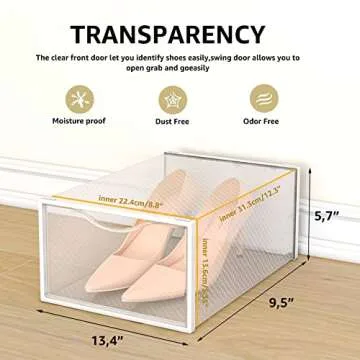 10 Pack Shoe Storage Boxes, Clear Plastic Stackable Shoe Organizer Bins, Drawer Type Front Opening Sneaker Shoe Holder Containers
