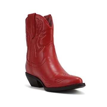 Soda Women's Cowgirl Style Ankle Boots in Red PU