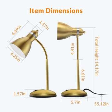 LEPOWER Metal Desk Lamp, Adjustable Goose Neck Table Lamp, Eye-Caring Study Desk Lamps for Bedroom, Study Room and Office (Gold)