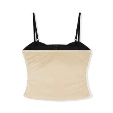 Women's Spaghetti Strap Tank Top Sexy Camisole Lace Trim Backless Cami Bustier Shirt Y2K Summer Going Out Tops (US, Alpha, Small, Regular, Regular, A Beige)