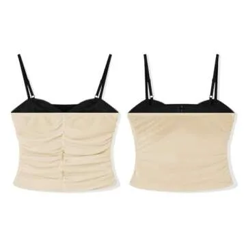 Women's Spaghetti Strap Tank Top Sexy Camisole Lace Trim Backless Cami Bustier Shirt Y2K Summer Going Out Tops (US, Alpha, Small, Regular, Regular, A Beige)