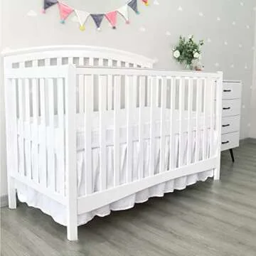 Crib Bed Skirt 28” x 52” with 14” Drop Pleated Dust Ruffle for Baby Boys Girls Elastic Adjustable Fit Toddler Bedskirt Easy On/Off Soft Nursery Standard Crib Bedding Skirts Solid White Crib Skirt