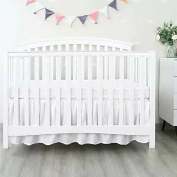 Crib Bed Skirt 28” x 52” with 14” Drop Pleated Dust Ruffle for Baby Boys Girls Elastic Adjustable Fit Toddler Bedskirt Easy On/Off Soft Nursery Standard Crib Bedding Skirts Solid White Crib Skirt