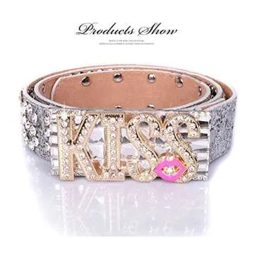 Luxury Belts for Women with Gold Silver Sequins Kiss Buckle Waist Belts Amiveil
