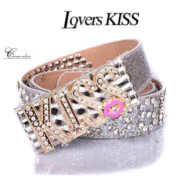 Luxury Belts for Women with Gold Silver Sequins Kiss Buckle Waist Belts Amiveil