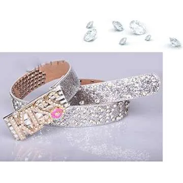 Luxury Belts for Women with Gold Silver Sequins Kiss Buckle Waist Belts Amiveil