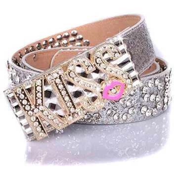 Luxury Belts for Women with Gold Silver Sequins Kiss Buckle Waist Belts Amiveil
