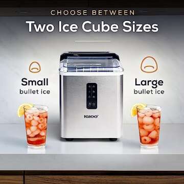 Igloo Automatic Ice Maker, Self- Cleaning, Countertop Size, 26 Pounds in 24 Hours, Cubes 7 Minutes, LED Control Panel, Scoop Included, Perfect for Water Bottles, Mixed Drinks, Stainless Steel